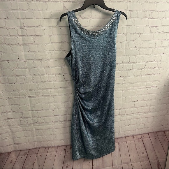 Alex Evenings NEW blue metallic jewel embellished midi gown size 16 Plus gems - Picture 7 of 11